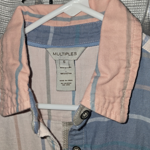 Women's Multiples Pastel Plaid Button-Up Shirt Grandma Style Vintage 100% Cotton - Picture 2 of 3